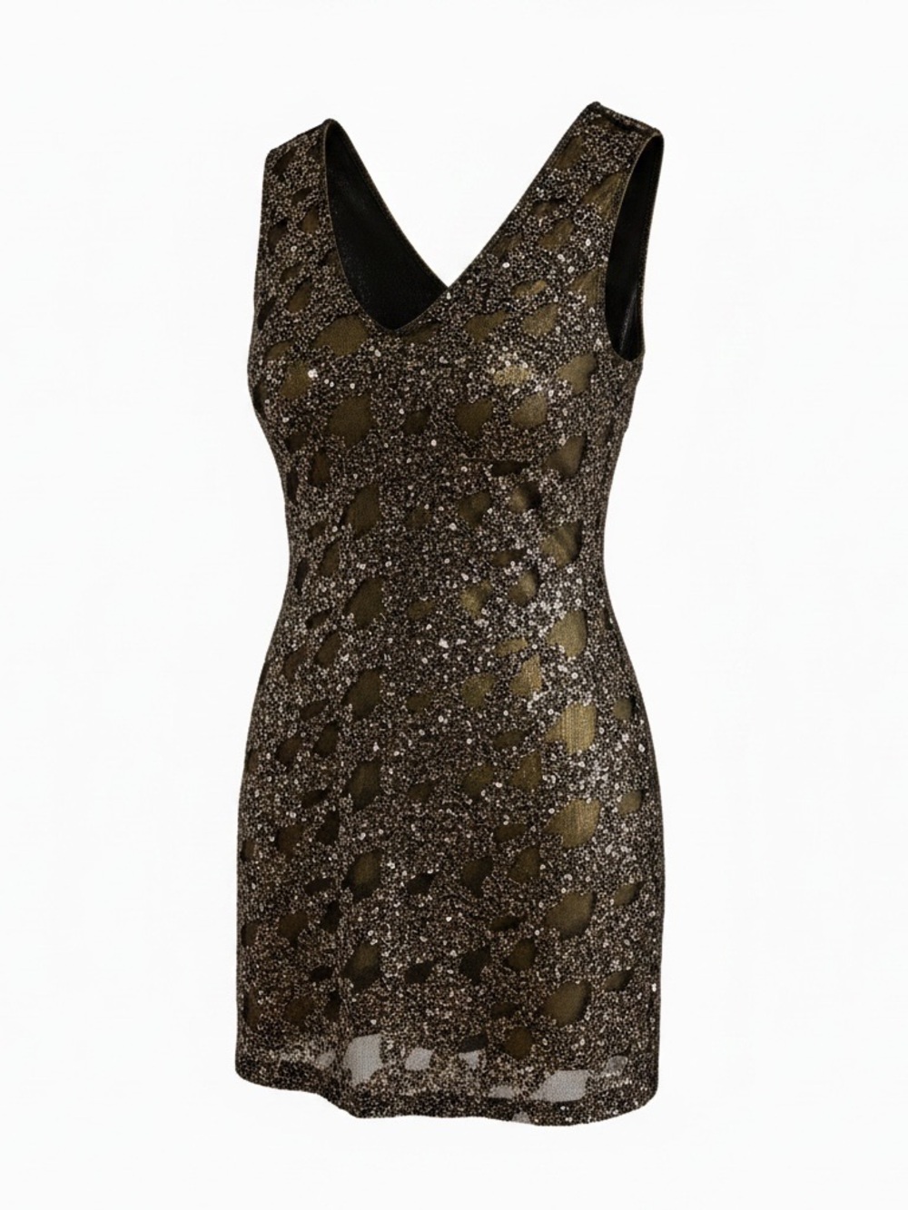 Express Metallic Bronze Sequin V-Neck Mini Dress medium